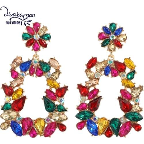 Dvacaman New Colorful Full Rhinestone Geometric Square Drop Earrings for Women Shiny Crystal Statement Trendy Jewelry Party Gift