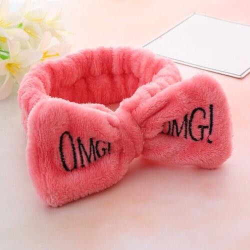 H:HYDE OMG Letter Coral Fleece Wash Face Bow Hairbands For Women Girls Headbands Headwear Hair Bands Turban Hair Accessories