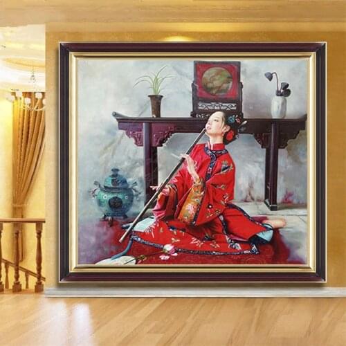 Playing the flute Classical beauty Art Needlework 14CT Canvas Unprinted Handmade Embroidery Cross Stitch Kits DIY Home Decor