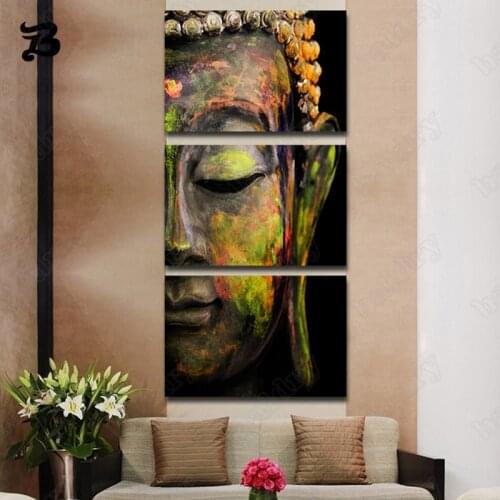 Canvas Painting 3 Piece Wall Art Buddha Painting Canvas Posters and HD Prints Wall Pictures for Living Room Home Wall Decoration