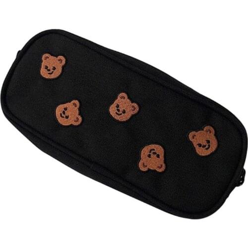 Kawaii Bear Embroidery Canvas Pencil Bag Pen Case Kids Gift Cosmetic Stationery Pouch Office School Supplies