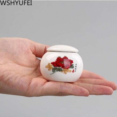 Ceramic Mini Retro Style Tea Caddies Cans Chinese Tea set Tea Set Canister Seal Storage Jar Fragrant powder jar Home Decor
