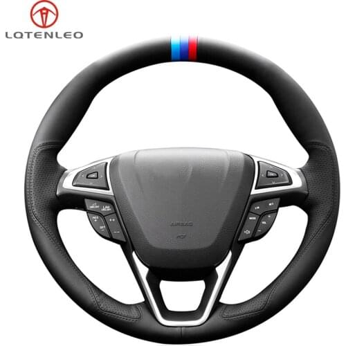 LQTENLEO Black Genuine Leather Car Steering Wheel Cover For Ford Mondeo Fusion EDGE 2013-2020 Galaxy 2016-2020 S-Max 2012-2020