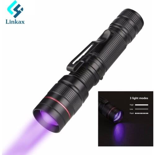 Zoomable Ultra Violet LED Light UV 395nm Led UV Flashlight Torch Purple Flashlight Lamp AA Battery For Marker Checker Detection