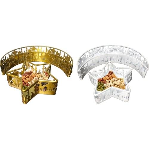 Muslim Eid Mubarak Decor Moon Star Iron Food Tray Festival Supplies Eid Adha Moon-shaped Dinner Plate Ramadan Party Home Decor