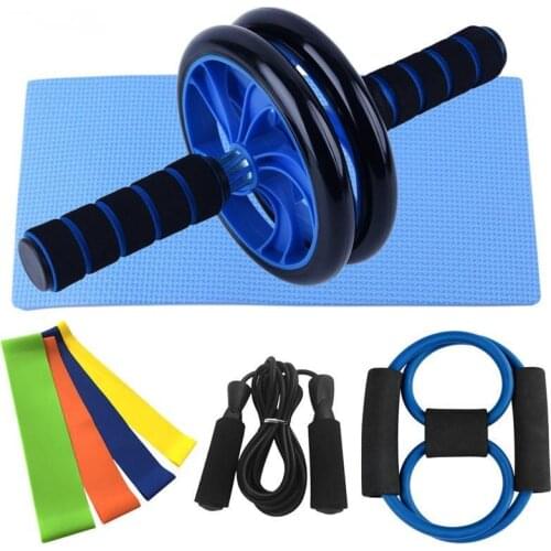 AD Roller 8-piece Set Healthy Abdomen Wheel 8-shaped Latex Resistance Ring 3-meter Rope Skipping for Adult Fitness Equipment Set