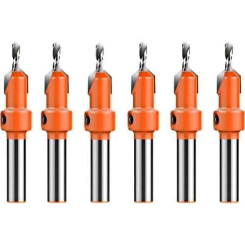 6pcs Woodworking Countersink Drill Bit Set 8/10mm Round Shank Alloy Bit for Wood Milling Cutter Making 2.8-3.2mm Screw Hole