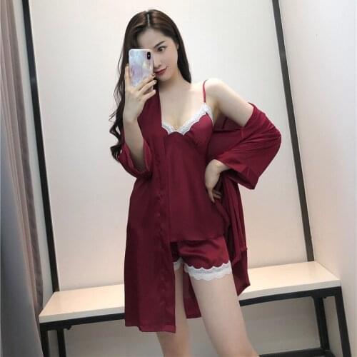 Nightdress Women Summer New Ice Silk Sexy Halter Knickers Kimono Nightgown Korean Version Large Size Home Service Suit Халат