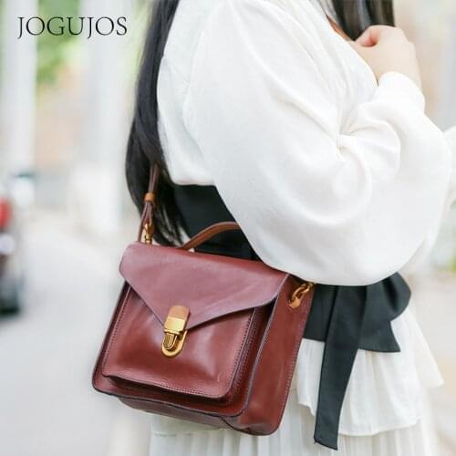 Solid Color Leisure New Leather Head Layer Cowhide Art Women Handbag Retro Genuine Leather High Quality Luxury Shoulder Bags