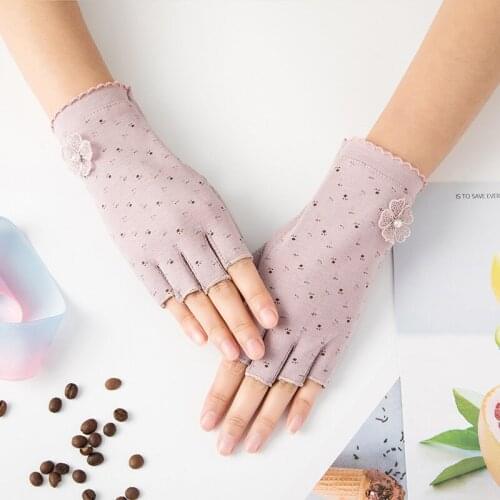 New Adult Girls Lace Gloves Spring and Summer Fashion Breathable Driving Riding Sun Shade Ladies Sunscreen Half-finger Gloves