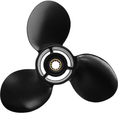 For Johnson/Evinrude/OMC 8-15HP 174817 / 778773 Aluminum Alloy 9 1/4 x 11 Outboard Propeller Black 3 Blades 13 Spline Tooth
