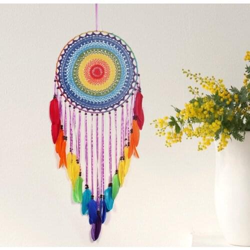 Dream Dream Catcher Colorful Dreamcatchers Handmade Rainbow Traditional Feather Hanging Home Wall Decoration Kid Bedroom Craft