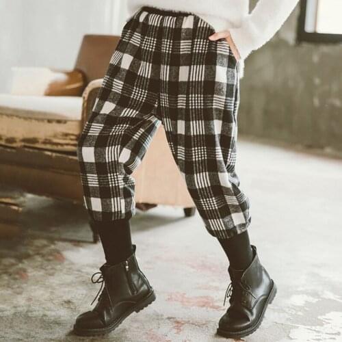Girls Plaid Harem Pants New Korean Fashion Woolen Childrens Trousers WT143