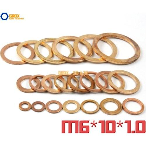 200 Pieces M6 x 10 x 1.0mm Copper Flat Washer Seal Washer