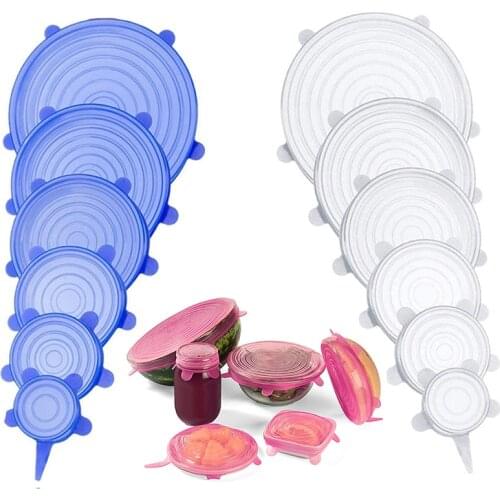 6 Pcs Silicone Cover Lids Reusable Fresh Keeping Silicone Stretch Lids Caps For Food Pot Dish Kitchen Accessories