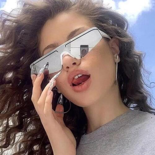 Unisex Flat Top One Piece Sunglasses Women Men Vintage Luxury White Silver Sun Glasses For Female UV400 Cat Eye Oculos De Sol
