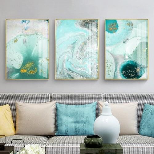 Modern Abstract Green Wall Art Cuadro Fashion Golden Foil Nordic Canvas Painting Living Room Big Print Poster Tableaux Salon