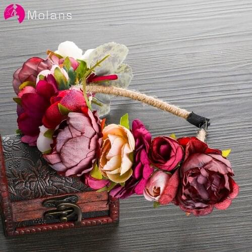 MOLANS Wedding Accessories Bridal Flower Crown Handmade Hemp Rope Winding Hair Garland Exquisite Theme Portraits Headpiece