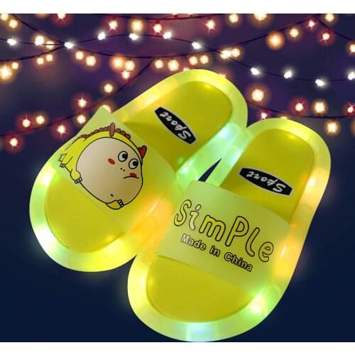 Summer Girls Boys Luminous Slippers Children Soft PVC Shoes Toddler Kids Home Sandals Comfortable Baby Girl Led Dinosaur Pink