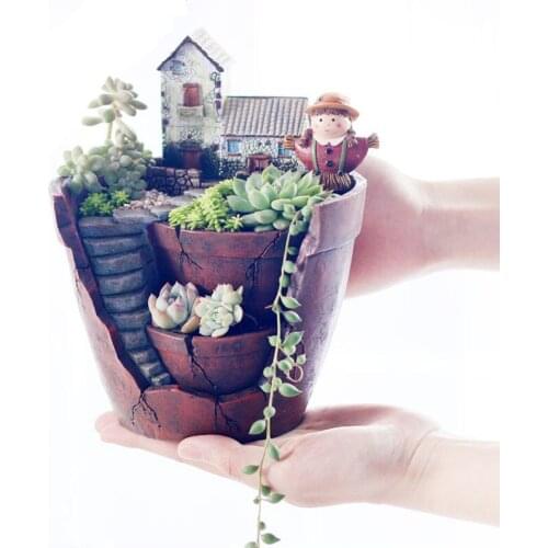 Creative storied building resin Flower pots Personalized Retro rustic plant pots Home Decoration