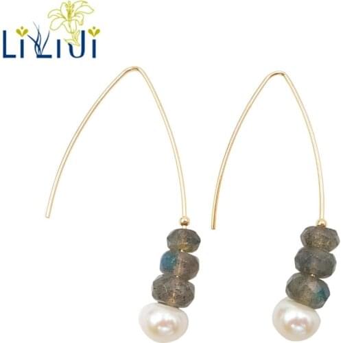 LiiJi Unique Labradorite Faceted Beads,Freshwater Pearl 925 Sterling Silver Gold Color Earrings Women Fashion Jewelry