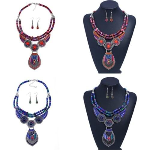 Vintage Bohemian Necklace Earrings Hanging National Big Necklace Tribal Bohemian Jewelry