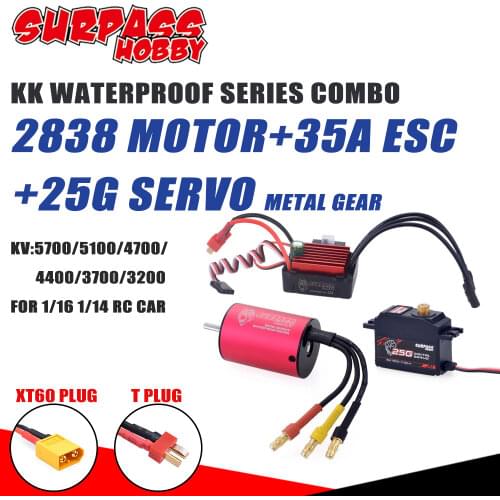 SURPASS HOBBY COMBO Waterproof Motor 2838 Brushless ESC with 35A ESC T PLUG XT60 PLUG 25g Metal Gear Servo for 1/16 1/14 RC Car