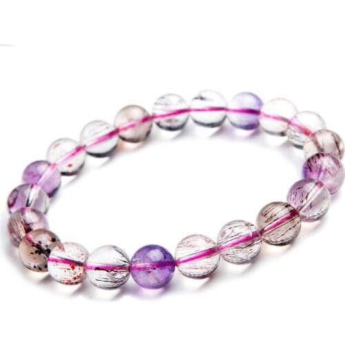 9.5mm Natural Super Seven Melody Stone Bracelets For Women Femme Crystal Stretch Natural Rutilated Quartz Round Bead Bracelet
