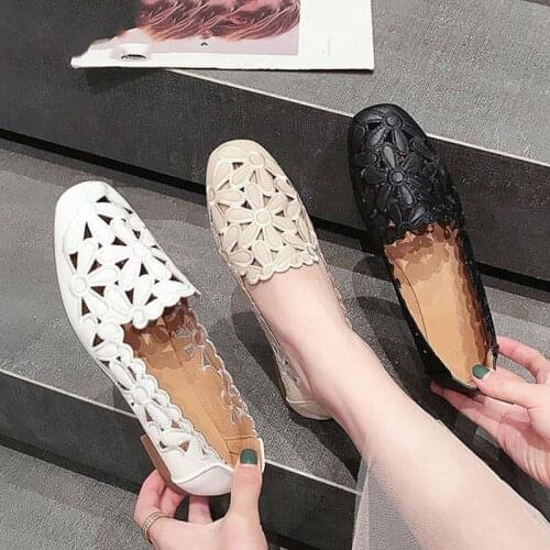 2021 Summer Shoes Women Slip On Loafers Female Ballet Flats PU Hollow Out Moccasins Breathable Ladies Fashion Casual Footwear