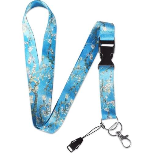 1PC Flower Paiting Lanyard For ID Card Holders Pass Gym Mobile USB Badge Holder Blue Floral Lanyards Neck Strap Keyring Lanyard