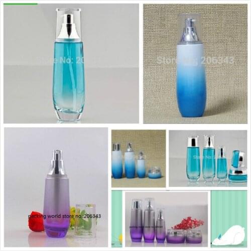 100ml gradient blue/purple glass bottle with silver pump for lotion /emulsion/serum /foundation skin care cosmetic packing