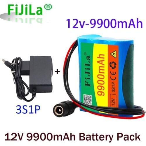 100% New 12 V 9900mAh 3S1P Batterie Au Lithium 18650 Batterie Au Lithium Pack Protection Conseil Rechargeable 1A Charger
