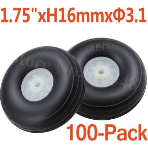 100pcs /Lot 1.75"/ 45mm Rubber Tail Wheels Nylon Hub Thickness:16mm Axle hole: 3.1mm RC Airplane Replacement Remote Control