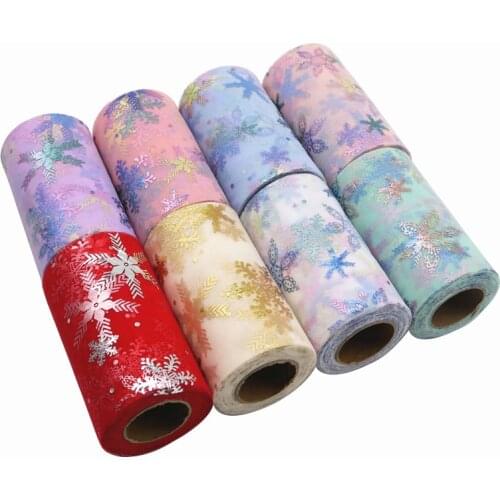 12cm*25Yard Glitter Colorful Snowflake Tulle Roll Christmas Decor Tulle Spool Birthday Party Baby Shower DIY Dress Tutu Fabric