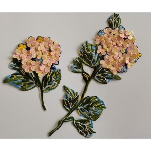 2pcs/set pink embroidery patches for clothing Flower leaf embroidered apploques Sew on parches bordados para