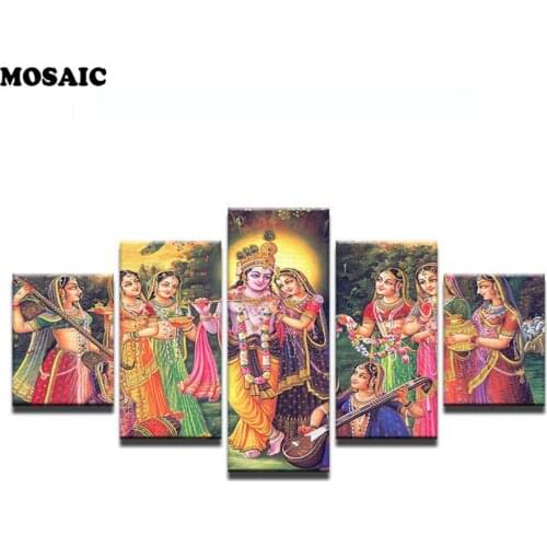 5pcs/set,Diamond Painting Cross Stitch,Needlework Square Mosaic Diamond Embroidery God Krishna mosaic Pattern,home Decor