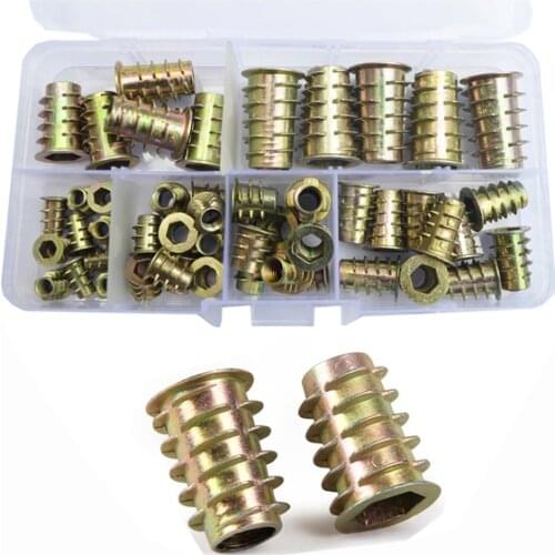 50PCS M4 M5 M6 M8 M10 Threaded Inserts Nuts Wood Insert Assortment Tool Kit For Wood Furniture Screw Inserts Bolt Fastener