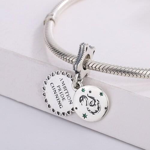 925 Sterling Silver Engraving Snake Properties Double-Dangle Brilliant-Cut Green Crystal Dangle Charms Bracelet Jewelry Making