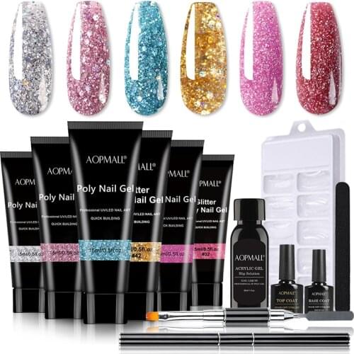 AOPMALL® 6 Color Glitter Poly Nail Gel 12 Pcs Starter Nail Art Design Decorations Extension Kit For Gel Nail Set