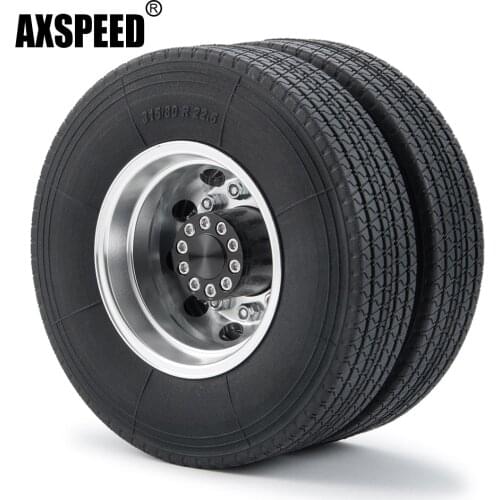 AXSPEED 2Pcs Metal Rear Wheel Hub Rims with 4Pcs 22mm Width Black Rubber Tires for 1/14 Tamiya RC Trailer Tractor Truck Car Part