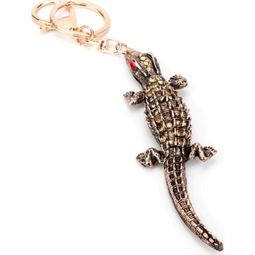 Fashion Charm Crystal Crocodile Keychain For Women Car Key Ring Keys Holder Bag Pendants Vintage Animal Key Chains Accessory