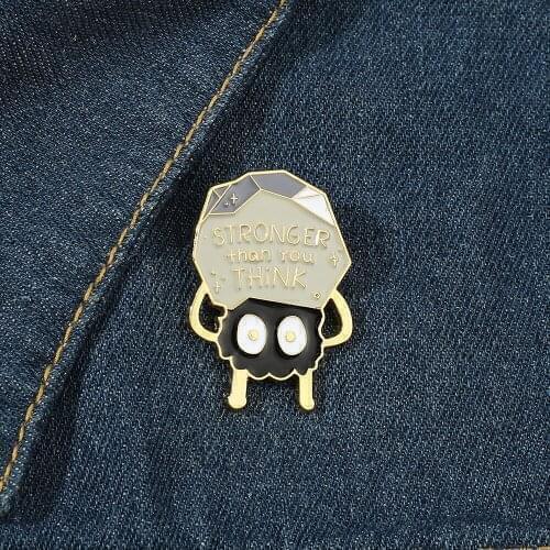 Spirited Away Soot Sprite Brooch Letter Stronger Than You Think Metal Enamel Badge Pin Ghibli Anime Movie Fans Unique Jewelry