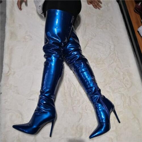 Chaussures Femme Women Knee High Fetish Boots High Heels Pointed Toe Long Winter Shiny Pleaser Boots Lady Dress Shoes Size15