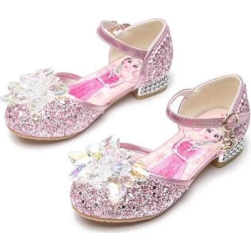 Children sandals princess party shoes Elsa Anna sandal for girls glitter wedding girl sandals crystal High heel snow blue shoes