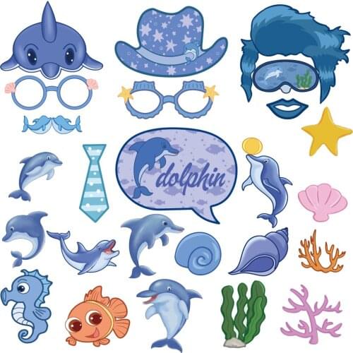 DIY Dolphin Photobooth Props Happy Birthday Party Decoration Delphinus Delphis Photobooth Props Kids Baby Shower Party Favors