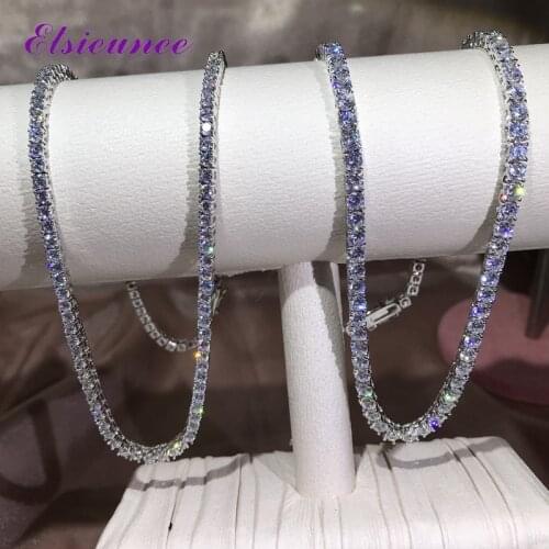 ELSIEUNEE Classic Real Silver 925 Jewelry Chains Tennis Necklaces for Women Simulated Moissanite Diamonds Fine Jewelry Wholesale