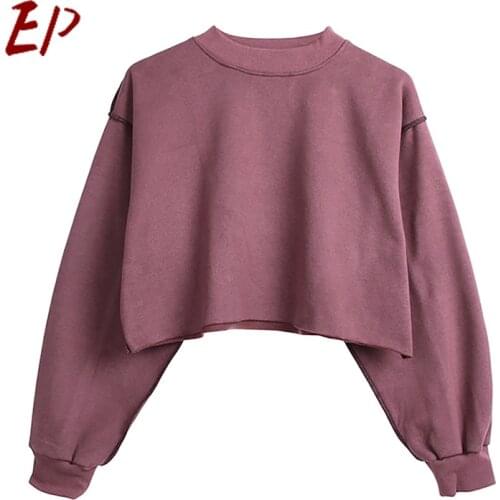 EP 2021 Spring Casual Women Hoodie Loose Long Sleeve Oversized Streetwear Crop Sweatshirt For Girls Plus Size
