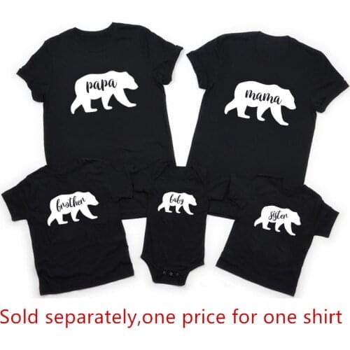 Family Matching Clothes Bear Papa Mama Sister Brother Baby Print Summer Cotton Short Sleeve Fashion T Shirts for Family Members