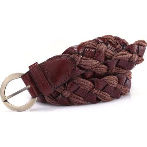 [HIMUNU] Hot Sale Weave Belt For Women Genuine leather and Oil Wax Rope Pin Buckle Fashion Design Female Waistband