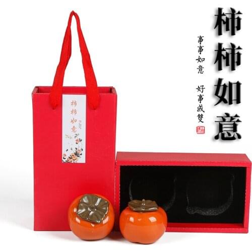Ceramic Persimmon Tea Pot Portable Tea Storage Tank Kitchen Decoration Accessories Seasoning Bottle Sugar Bowl Coffee Box